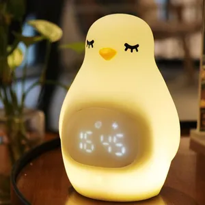 प्यारा कार्टून पशु बच्चे बच्चों उपहार नींद ट्रेनर डिजिटल अलार्म घड़ी एलईडी सिलिकॉन पेंगुइन NightLight के लिए जन्मदिन का उपहार
