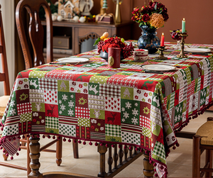 2025 Chất Lượng Cao Jacquard Pompom Flocculus Giáng Sinh Linenette Sợi Nhuộm Khăn Trải Bàn Bìa Đơn Giản Dệt Giáng Sinh Trang Trí - Product Image 3