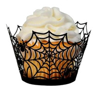 Emballages pour cupcakes d'Halloween, toile d'araignée découpée au laser, doublures en papier ajourées pour la décoration de gâteaux de fête d'Halloween, outils de pâtisserie