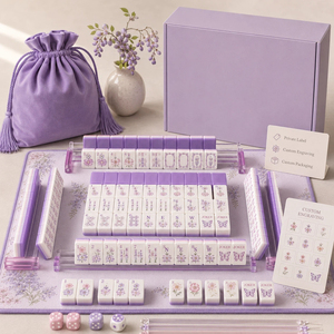 Ensemble de Mahjong en Acrylique Violet Lilas Esthétique Personnalisé, Tuiles de Jeu Haut de Gamme Gravées Motifs Botaniques avec Boîte de Rangement - Product Image 4