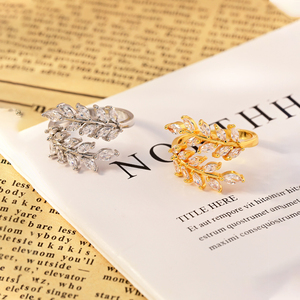 Anillo de Doble Hoja en Tono Plata al por Mayor, Anillo Abierto de Cristal CZ Talla Marquesa, Joyería de Tendencia al por Mayor - Product Image 4