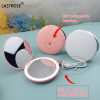 Travel Double Side Round Hand Led Pocket Mirror Private Label Led Light Compact Makeup Mirror