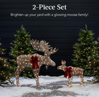Ensemble de décoration de Noël extérieur imperméable en forme de famille de 2 yacks de 1,5 m avec 370 lumières LED, attaches zippées et rotin