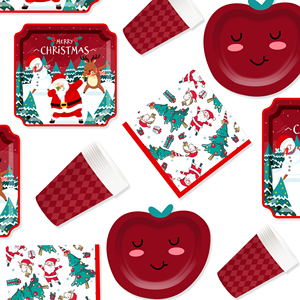 ชุดอุปกรณ์บนโต๊ะอาหารสำหรับงานเลี้ยงคริสต์มาส DAMAI แบบกำหนดเอง พร้อมลายแอปเปิ้ลแดงและลายซานตาคลอส จานกระดาษ ถ้วยกระดาษ และผ้าเช็ดปากแบบใช้แล้วทิ้ง - Product Image 2