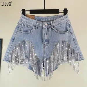 Liluo Denim Shorts Women Clothing Fashion 2024 Summer Jeans Short Femme High Waist Diamond Tassel Streetwear Bottoms
