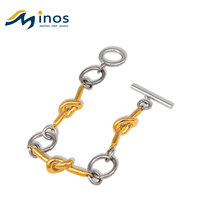 Bracelet minimaliste bicolore en acier inoxydable or et argent, classique, en or 18 carats, avec fermoir OT à nœud de corde, pour femme
