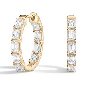 ต่างหูห่วงแบบคลาสสิกชุบทอง 18K 14K ประดับเพชรทรงเหลี่ยมมรกต คริสตัลแบบ Eternity Hoops เครื่องประดับเจ้าสาวสำหรับงานแต่งงาน - Product Image 1