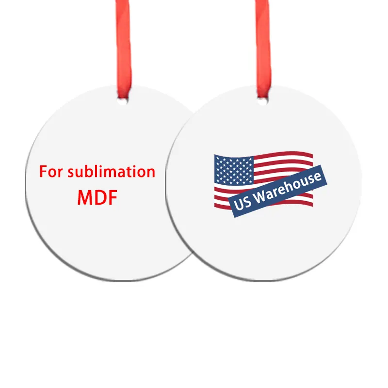 Usa Warehouse 3 Inch Custom Round Square Benelux Christmas Double Side Sublimation Blanks Mdf Hanging Ornaments For Wholesale