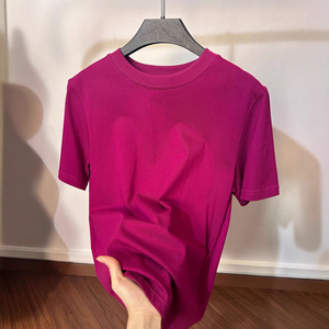 Camiseta de Manga Corta para Mujer SUHE TS-017, 100% Algodón, Color Sólido, Color Pitaya, Corte Holgado, Estilo Casual - Product Image 2