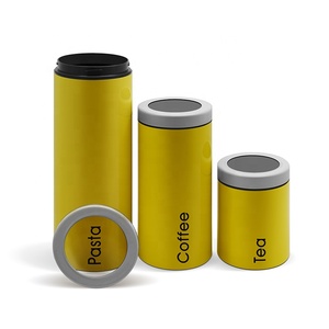 Ensemble de boîtes alimentaires rondes avec couvercle en métal, finition peinture poudrée, lot de 4 pièces, produits ménagers pour le rangement de la cuisine - Product Image 1