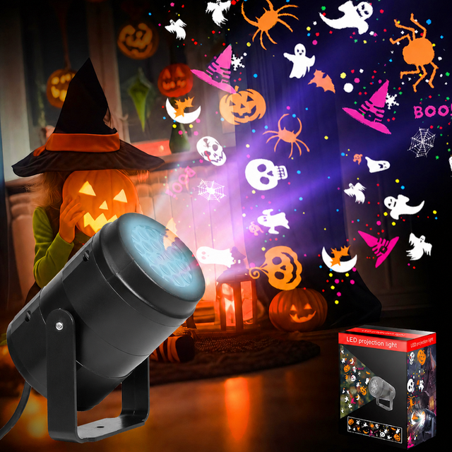 USB Powered Halloween LED Projection Holiday Atmosphere Projector Lamp with Multiple Patterns for Party Home Garden Decoration