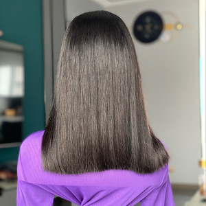 Peluca de cabello chino doblemente estirado, liso, sin pegamento, pre-arrancada, con flequillo y encaje frontal - Product Image 3
