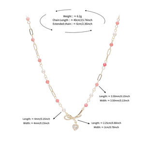 Collar Romántico con Lazo y <span class=keywords><strong>Corazón</strong></span> Chapado en Oro de 18K, Gargantilla Hecha a Mano con Cuentas de Amatista, Joyería Elegante Estilo Y2K, Regalo para Mujer, Fiesta - Product Image 5