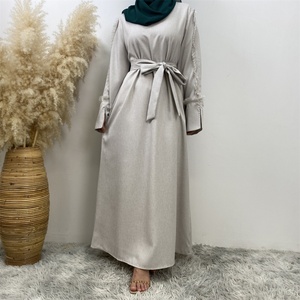 6804# Latest Ladies Design Linen Material Split Cuffs With Small Tassel Sleeves With Pockets Daily Casual Elegant Dress - Product Image 2