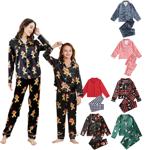 Bộ đồ ngủ bằng vải satin sang trọng 2 món mùa đông ODM Mẹ Con Gái Phù hợp với gia đình3 - Product Image 1