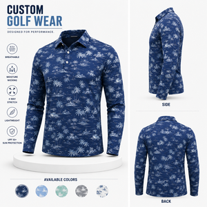 Chemises de golf à manches longues imprimées sur mesure pour hommes, polos de golf performants à séchage rapide, fabricant OEM ODM - Product Image 2
