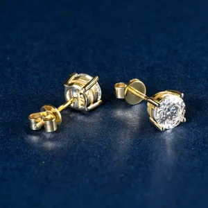 Superato il test di diamanti 10k oro puro GRA certificati Moissanite 6mm 0,8 ct orecchini a 4 artigli classici da donna