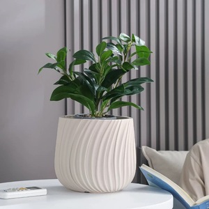 Pot de fleurs en céramique gris fait main, décoratif pour la maison, en fibre d'argile, grand pot de fleurs d'intérieur - Product Image 4