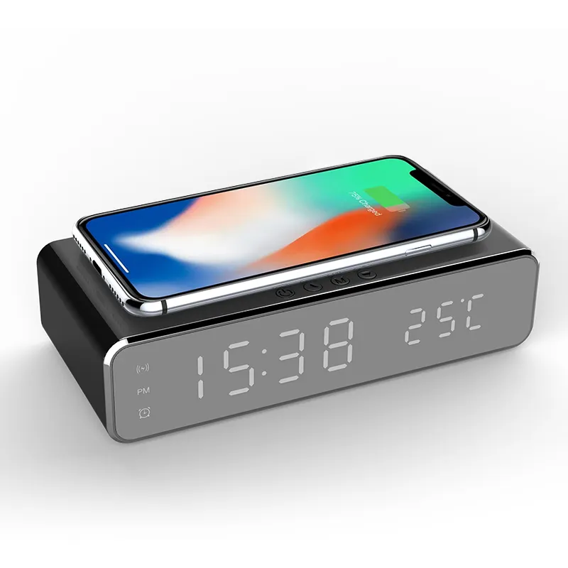 Digital Alarm Clock Wireless Charger LED Electric Alarm Clock Phone Charger Wireless Desktop HD Clock Mirror Wireless Charger