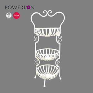 <span class=keywords><strong>Piedistallo</strong></span> decorativo in ferro battuto a 3 livelli con cesto di fiori in metallo bianco antico - Product Image 3