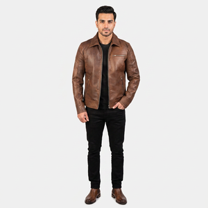 Premium Men's Stylish Vintage Cow Skin <b>Leather</b> Hooded Breathable <b>Jacket</b> Durable Quilted Design Windproof <b>Winter</b> Outdoor - Product Image 1