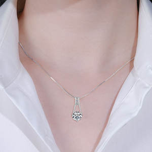 Bijoux fins délicat coupe ronde 1ct 2ct 3ct Moissanite S925 collier pendentif trapèze en argent Sterling pour les femmes - Product Image 6