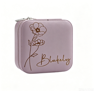 Blakely Square PU Jewelry <b>Box</b> With Floral Embossed Design Zipper Closure Elegant Style for Jewellery Storage - Product Image 1