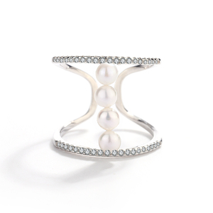Bague classique géométrique en argent sterling 925 de luxe Kammy 4-4,5 mm avec perle d'eau douce naturelle 2,4 g pour femme, mariage, fiançailles, mode - Product Image 1