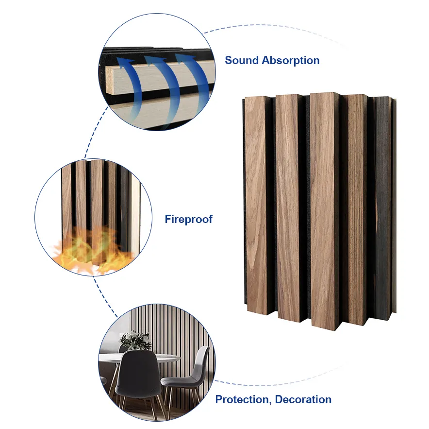 Board Wood Slats Acoustic Panels Felt Slatted Sound-absorbing Wooden Modern Akupanel Interior Decorative Ceiling Wall Black