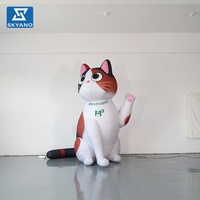 Sculpture gonflable de mascotte de chat d'argent de modèle de chat porte-bonheur de dessin animé d'éclairage mignon pour la décoration de partie
