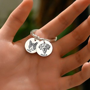 Llavero con retrato de mascota grabado con láser en acero inoxidable, pedido mínimo de una pieza, accesorio personalizado y exclusivo. - Product Image 3