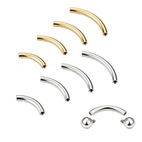 Barre de piercing pour sourcil ou nombril en titane ASTM F136 plaqué or 18 carats, filetage interne, forme banane, courbée, accessoire de barre pliée, vente en gros