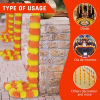 Guirlande de fleurs de souci artificielles en gros pour Diwali, longues brins de guirlande de souci artificielle pour la Pooja indienne, les mariages et Noël