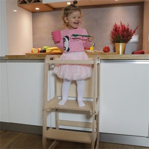 Wooden Children Learning Tower <b>Stool</b> <b>Adjustable</b> <b>Height</b> Natural Color Kids Chair Multi Functional Toddler Seat Scandinavian - Product Image 3