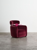 Fauteuil de loisirs vintage Yicheng en bois massif, rembourré en velours bordeaux, pour hôtel et salon domestique
