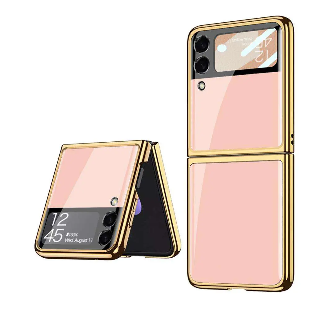 Luxury Electroplating Gold Tempered glass For Samsung Galaxy Z Flip 4 5g z flip 4 Case with camera protector cell phone Case