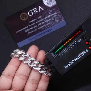 ขายส่งจากโรงงาน สร้อยข้อมือคิวบันลิงค์แบบฝังเพชรขนาด 15 มม. เงินแท้ 925 ชุบแพลตตินั่ม พร้อมใบรับรอง GRA เครื่องประดับฮิปฮอปสำหรับผู้ชาย - Product Image 4