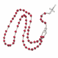 Rosario Católico con Cuentas de Madera de 6mm con Fragancia a Rosas, Colgante de Cruz Sagrada, Cruz Plateada, Centro de la Virgen María, para Aniversario Religioso
