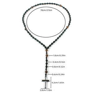 사용자 정의 8mm 천연석 비즈 크로스 목걸이 바위 비즈 묵주 호랑이 눈 종교 남자 목걸이 - Product Image 3