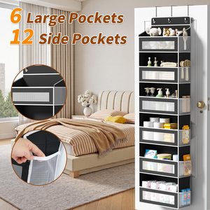 Over The Door Organizer 18 Pockets <b>Hanging</b> Storage Rack Black Rectangle <b>Hook</b> Type <b>For</b> Behind Doors On Walls Neatening Storage - Product Image 2