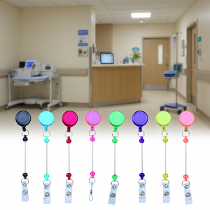 Porte-badge rétractable rond en plastique ABS coloré pour infirmière, médecin, carte d'identité avec 16 couleurs, marque OEM - Product Image 2