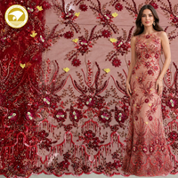 Kain Brokat 3D Tenun Laris Manis dengan Bordir Mutiara & Payet Multiwarna, Aplikasi Bunga 3D untuk Gaun Pengantin & Tas Wanita