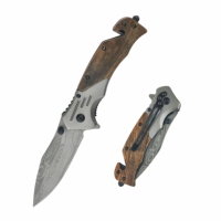 Couteau pliant de survie durable pour l'extérieur avec clip dorsal, manche en bois robuste, couteau de poche pour la défense personnelle et le camping