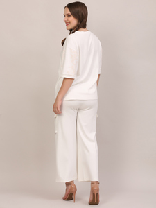 Reasonable Prices <b>White</b> Wide Leg <b>Cargo</b> Trousers High Waist Casual Pants with Side Pockets For Women By Exporters - Product Image 3