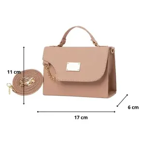 Sac de rangement pour maquillage grande capacité Fana pour femme, trousse à cosmétiques bandoulière en microfibre nude et cuir synthétique, avec poignée supérieure simple - Product Image 1
