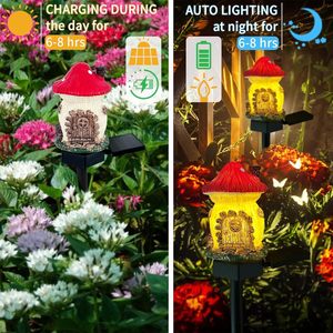 Lámpara Solar de Jardín con Forma de Hongo, de Resina, para Exteriores, para Patio, Camino o Jardín - Product Image 3