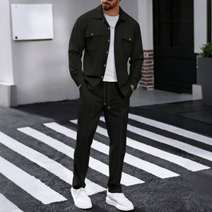 Nuovo Stile Primaverile di Alta Qualità: Completo da Uomo con Giacca <span class=keywords><strong>e</strong></span> <span class=keywords><strong>Pantaloni</strong></span> a Maniche Lunghe in Tessuto Waffle, Casual con Doppia Tasca - Product Image 3