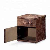 Table d'appoint en bois antique avec coffre en cuir véritable pour rangement dans le salon, table de chevet pour canapé, décoration de salon
