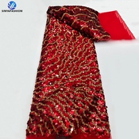 Tissu en dentelle de tulle brodé Sinya de luxe marron à paillettes ondulées et perles pour robe de mariée ou de soirée, vendu par 5 yards