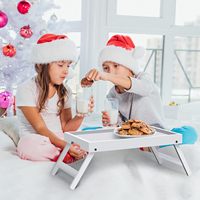 Escritorio de bambú blanco, mesa de bandeja plegable para desayuno, aperitivos, comidas, trabajo en sofá cama como soporte de ordenador portátil